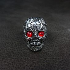 Skull Ring with Red CZ- TR58